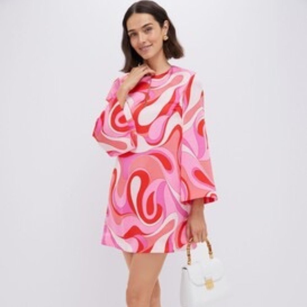 Hyacinth House Mitzi Mini Dress Pink Geo XL NWT Bell Sleeve - Picture 4 of 12